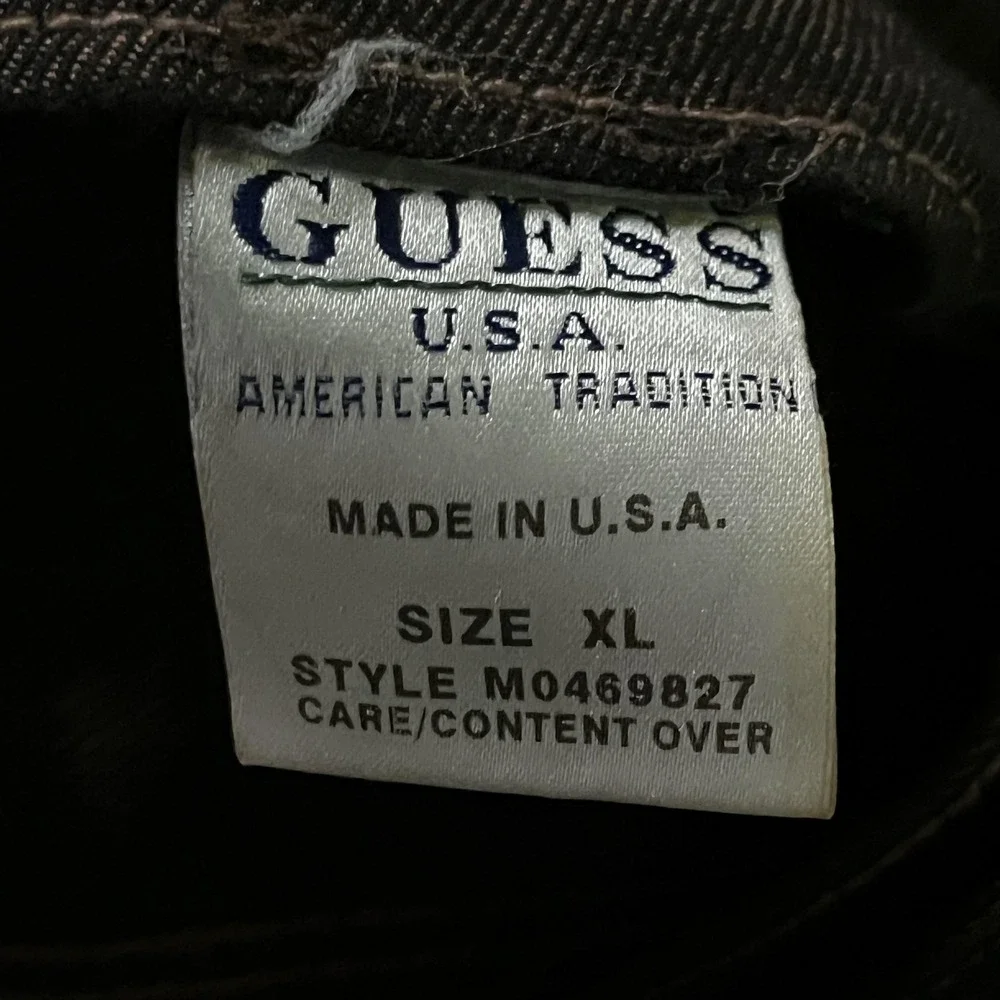 Vintage Guess Jeans Jacket Men's XL Black Denim Trucker Made USA 90s Y2K